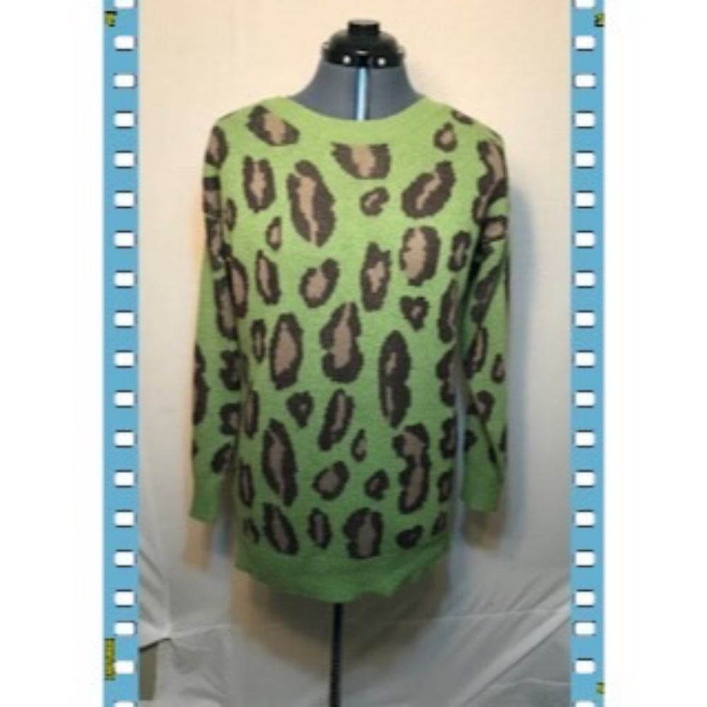 Oversized  Green with Brown Leopard Print Sweater
